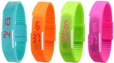 NS18 Silicone Led Magnet Band Combo of 4 Sky Blue, Orange, Green And Pink Digital Watch  - For Boys & Girls   Watches  (NS18)