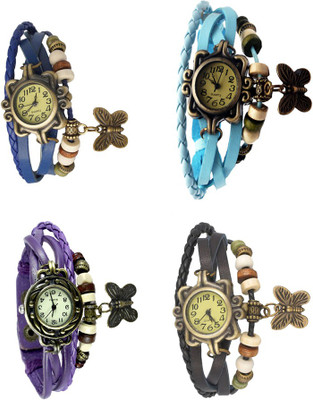 

NS18 Vintage Butterfly Rakhi Combo of 4 Blue, Purple, Sky Blue And Black Watch - For Women
