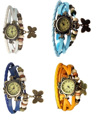NS18 Vintage Butterfly Rakhi Combo of 4 White, Blue, Sky Blue And Yellow Analog Watch  - For Women   Watches  (NS18)