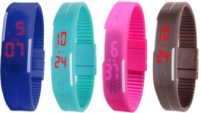 NS18 Silicone Led Magnet Band Combo of 4 Blue, Sky Blue, Pink And Brown Digital Watch  - For Boys & Girls   Watches  (NS18)