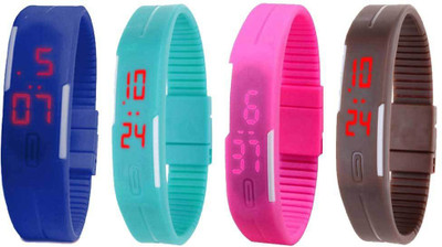 

NS18 Silicone Led Magnet Band Combo of 4 Blue, Sky Blue, Pink And Brown Watch - For Boys & Girls