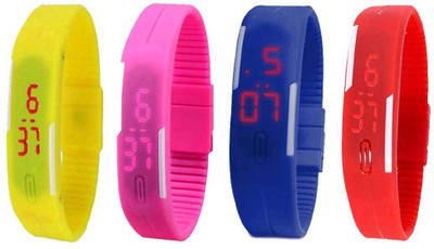 

Kissu Led Magnet Band Combo of 4 Yellow, Pink, Blue And Red Watch - For Men & Women