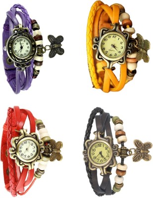 NS18 Vintage Butterfly Rakhi Combo of 4 Purple, Red, Yellow And Black Analog Watch  - For Women   Watches  (NS18)
