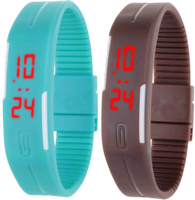 

Kissu Led Band Watch Combo of 2 Sky Blue And Brown Watch - For Couple