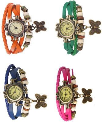 

Kissu Vintage Rakhi Combo of 4 Orange, Blue, Green And Pink Watch - For Women