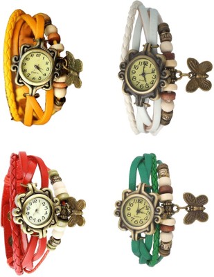 NS18 Vintage Butterfly Rakhi Combo of 4 Yellow, Red, White And Green Analog Watch  - For Women   Watches  (NS18)