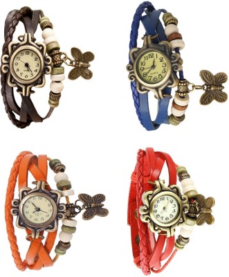 NS18 Vintage Butterfly Rakhi Combo of 4 Brown, Orange, Blue And Red Analog Watch  - For Women   Watches  (NS18)