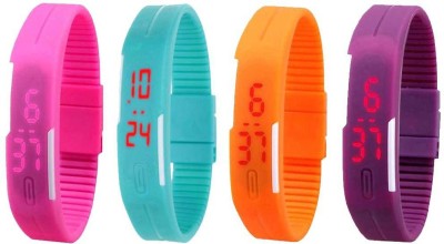 NS18 Silicone Led Magnet Band Watch Combo of 4 Pink, Sky Blue, Orange And Purple Digital Watch  - For Couple   Watches  (NS18)