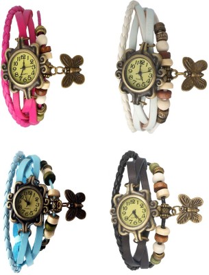NS18 Vintage Butterfly Rakhi Combo of 4 Pink, Sky Blue, White And Black Analog Watch  - For Women   Watches  (NS18)