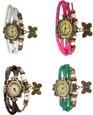 NS18 Vintage Butterfly Rakhi Combo of 4 White, Brown, Pink And Green Analog Watch  - For Women   Watches  (NS18)