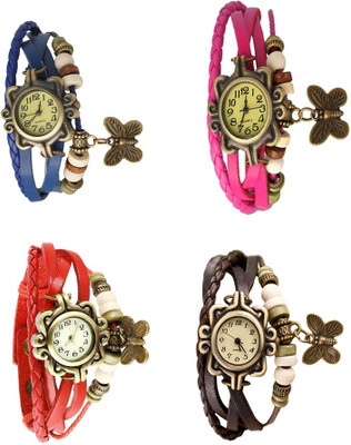 

Kissu Vintage Rakhi Combo of 4 Blue, Red, Pink And Brown Watch - For Women