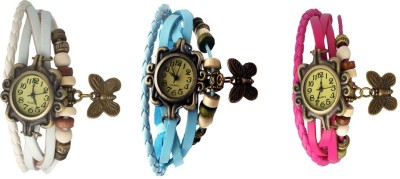 NS18 Vintage Butterfly Rakhi Watch Combo of 3 White, Sky Blue And Pink Analog Watch  - For Women   Watches  (NS18)