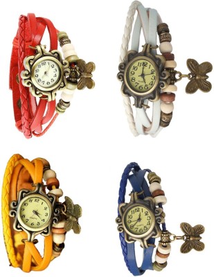 NS18 Vintage Butterfly Rakhi Combo of 4 Red, Yellow, White And Blue Analog Watch  - For Women   Watches  (NS18)