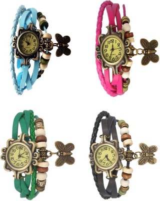 NS18 Vintage Butterfly Rakhi Combo of 4 Sky Blue, Green, Pink And Black Analog Watch  - For Women   Watches  (NS18)