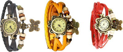 

Kissu Vintage Rakhi Watch Combo of 3 Black, Yellow And Red Watch - For Women