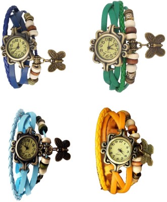 NS18 Vintage Butterfly Rakhi Combo of 4 Blue, Sky Blue, Green And Yellow Analog Watch  - For Women   Watches  (NS18)