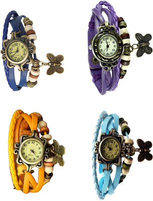 

NS18 Vintage Butterfly Rakhi Combo of 4 Blue, Yellow, Purple And Sky Blue Watch - For Women