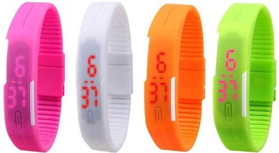 NS18 Silicone Led Magnet Band Combo of 4 Pink, White, Orange And Green Digital Watch  - For Boys & Girls   Watches  (NS18)