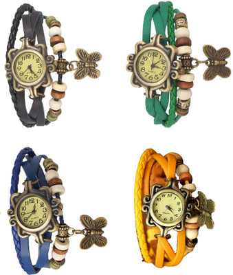 

Kissu Vintage Rakhi Combo of 4 Black, Blue, Green And Yellow Watch - For Women