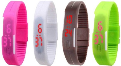 NS18 Silicone Led Magnet Band Combo of 4 Pink, White, Brown And Green Digital Watch  - For Boys & Girls   Watches  (NS18)