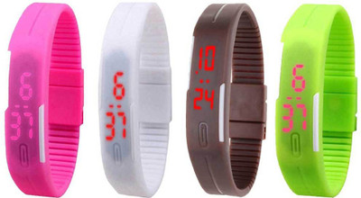 

NS18 Silicone Led Magnet Band Combo of 4 Pink, White, Brown And Green Watch - For Boys & Girls
