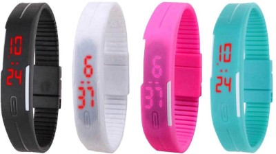 NS18 Silicone Led Magnet Band Watch Combo of 4 Black, White, Pink And Sky Blue Digital Watch  - For Couple   Watches  (NS18)