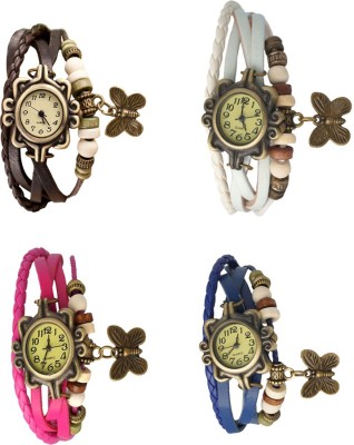 NS18 Vintage Butterfly Rakhi Combo of 4 Brown, Pink, White And Blue Analog Watch  - For Women   Watches  (NS18)