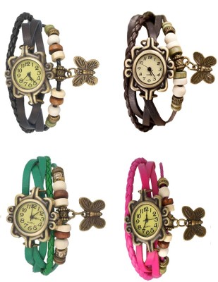 NS18 Vintage Butterfly Rakhi Combo of 4 Black, Green, Brown And Pink Analog Watch  - For Women   Watches  (NS18)