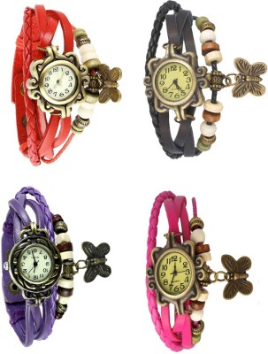NS18 Vintage Butterfly Rakhi Combo of 4 Red, Purple, Black And Pink Analog Watch  - For Women   Watches  (NS18)