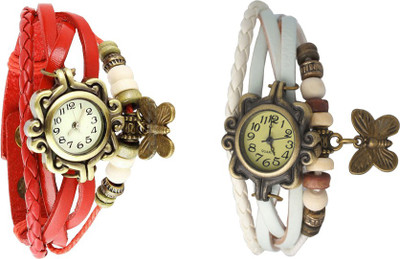 

NS18 Vintage Butterfly Rakhi Watch Combo of 2 Red And White Watch - For Women