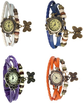 NS18 Vintage Butterfly Rakhi Combo of 4 White, Purple, Blue And Orange Analog Watch  - For Women   Watches  (NS18)