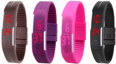 

Kissu Led Magnet Band Combo of 4 Brown, Purple, Pink And Black Watch - For Men & Women