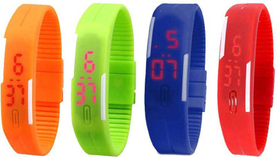 

NS18 Silicone Led Magnet Band Watch Combo of 4 Orange, Green, Blue And Red Watch - For Couple