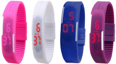 NS18 Silicone Led Magnet Band Watch Combo of 4 Pink, White, Blue And Purple Digital Watch  - For Couple   Watches  (NS18)