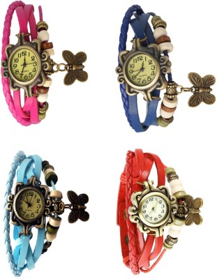 NS18 Vintage Butterfly Rakhi Combo of 4 Pink, Sky Blue, Blue And Red Analog Watch  - For Women   Watches  (NS18)