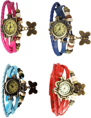 NS18 Vintage Butterfly Rakhi Combo of 4 Pink, Sky Blue, Blue And Red Analog Watch  - For Women   Watches  (NS18)