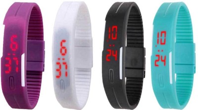 NS18 Silicone Led Magnet Band Watch Combo of 4 Purple, White, Black And Sky Blue Digital Watch  - For Couple   Watches  (NS18)