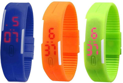 

NS18 Silicone Led Magnet Band Combo of 3 Blue, Orange And Green Watch - For Boys & Girls