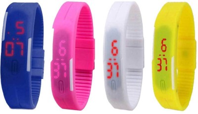 NS18 Silicone Led Magnet Band Combo of 4 Blue, Pink, White And Yellow Digital Watch  - For Boys & Girls   Watches  (NS18)