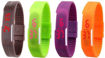 NS18 Silicone Led Magnet Band Combo of 4 Brown, Green, Purple And Orange Digital Watch  - For Boys & Girls   Watches  (NS18)