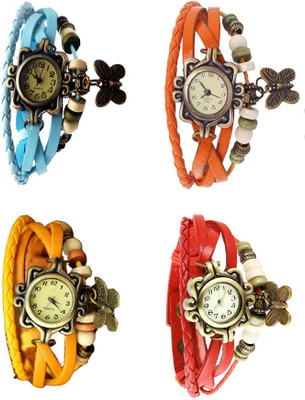 

Kissu Vintage Rakhi Combo of 4 Sky Blue, Yellow, Orange And Red Watch - For Women