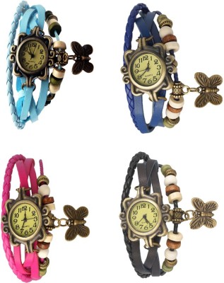 NS18 Vintage Butterfly Rakhi Combo of 4 Sky Blue, Pink, Blue And Black Analog Watch  - For Women   Watches  (NS18)