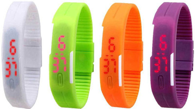 NS18 Silicone Led Magnet Band Watch Combo of 4 White, Green, Orange And Purple Digital Watch  - For Couple   Watches  (NS18)