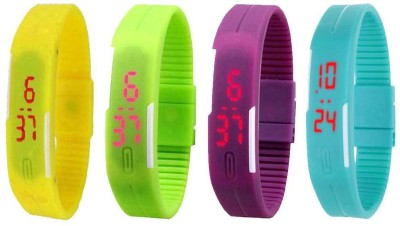 NS18 Silicone Led Magnet Band Watch Combo of 4 Yellow, Green, Purple And Sky Blue Digital Watch  - For Couple   Watches  (NS18)