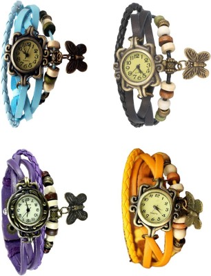 NS18 Vintage Butterfly Rakhi Combo of 4 Sky Blue, Purple, Black And Yellow Analog Watch  - For Women   Watches  (NS18)