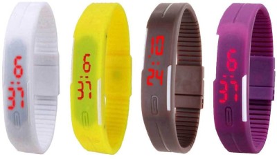 NS18 Silicone Led Magnet Band Watch Combo of 4 White, Yellow, Brown And Purple Digital Watch  - For Couple   Watches  (NS18)