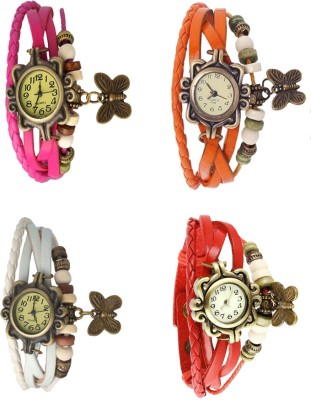 NS18 Vintage Butterfly Rakhi Combo of 4 Pink, White, Orange And Red Analog Watch  - For Women   Watches  (NS18)