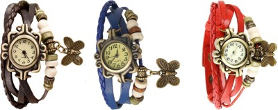 NS18 Vintage Butterfly Rakhi Watch Combo of 3 Brown, Blue And Red Analog Watch  - For Women   Watches  (NS18)