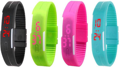 

Kissu Led Magnet Band Combo of 4 Black, Green, Pink And Sky Blue Watch - For Men & Women