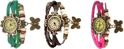 NS18 Vintage Butterfly Rakhi Watch Combo of 3 Green, Brown And Pink Analog Watch  - For Women   Watches  (NS18)